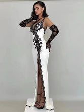 Black lace long leg revealing dress sexy party dress